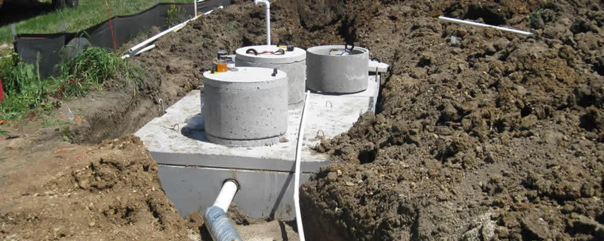 Septic system repair and installation site with tank access ports in Pasadena, CA